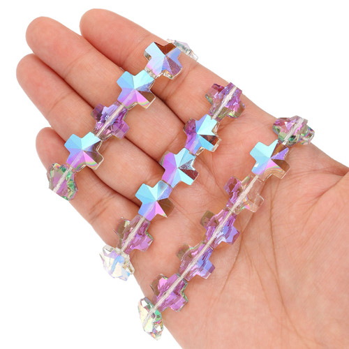 Equal Cross Shape Glass Beads - Fantasy Purple