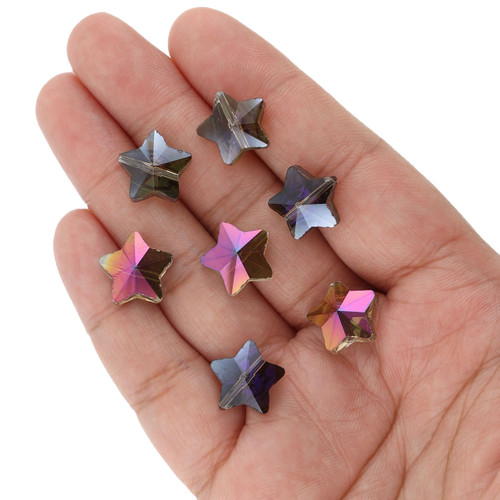 14 mm - Star Shaped Glass Beads - Gold & Purple