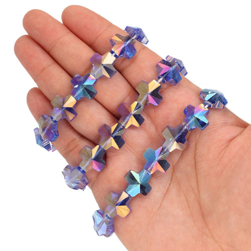 14 mm Equal Cross Shape Glass Beads - Indigo