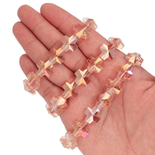 14 mm Equal Cross Shape Glass Beads - Rose Bud Pink