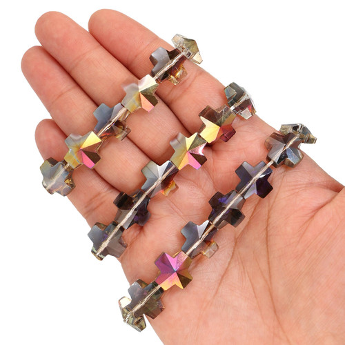 14 mm Equal Cross Shape Glass Beads - Gold & Purple