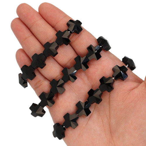 14 mm Equal Cross Shape Glass Beads - Midnight Black