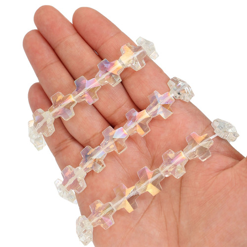 14 mm Equal Cross Shape Glass Beads - Transparent Ivory