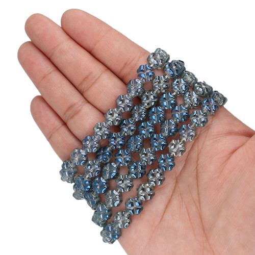8mm Clover Shaped Glass Beads - Iridescent Aqua
