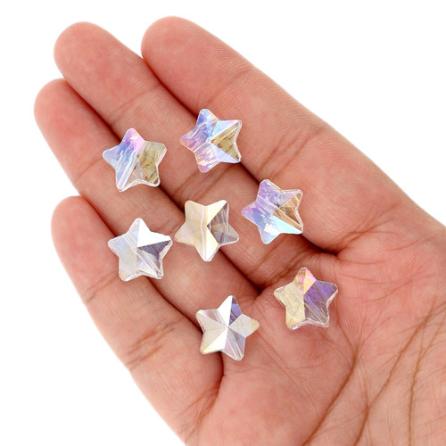 14 mm - Star Shaped Glass Beads - Transparent Rainbow