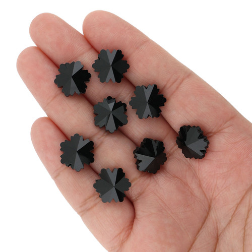14mm Snowflake Shape Glass Beads - Midnight Black