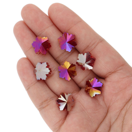 14mm Snowflake Shape Glass Beads - Fuchsia