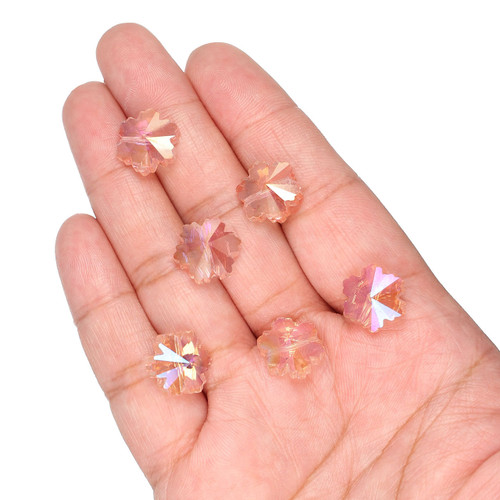 14mm Snowflake Shape Glass Beads - Rose Bud Pink