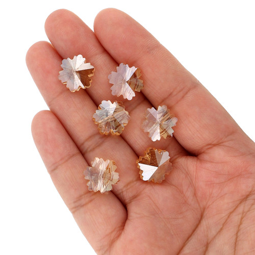 14mm Snowflake Shape Glass Beads - Amber Orange