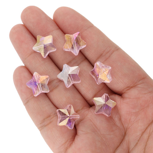 14 mm - Star Shaped Glass Beads - Rose Bud Pink