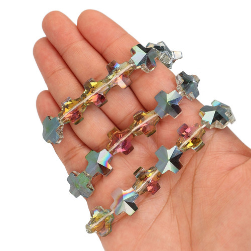 Equal Cross Shape Glass Beads 14mm - Paradise Green