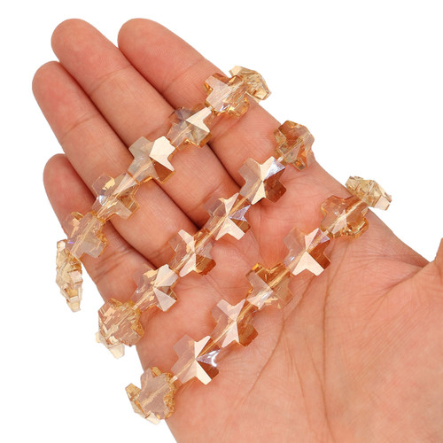14 mm Equal Cross Shape Glass Beads - Amber Orange