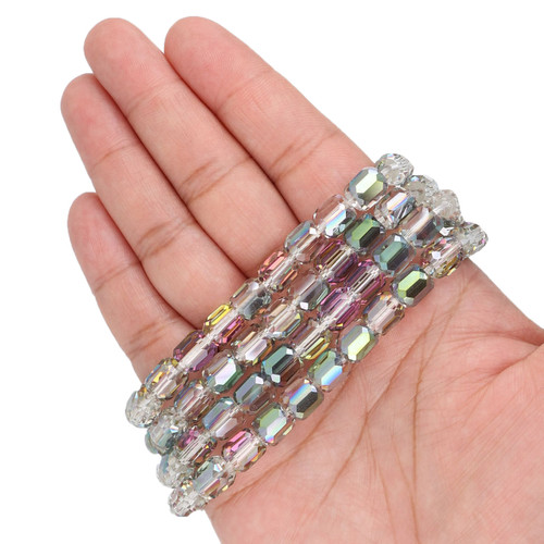 Faceted Cylinder Shape Glass Beads  - Mermaid Green