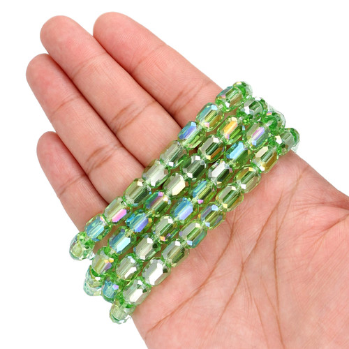 Faceted Cylinder Shape Glass Beads  - Lucky Green