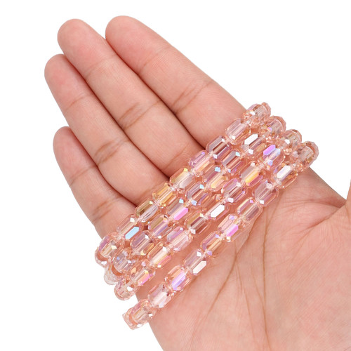 8 mm Faceted Cylinder Shape Glass Beads - Pink Lemonade