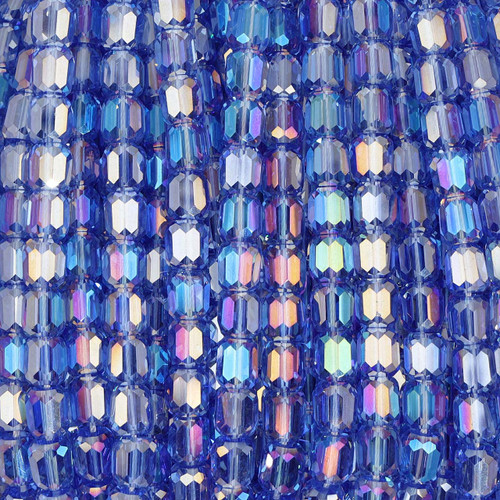 Faceted Cylinder Shape Glass Beads- Sky Blue