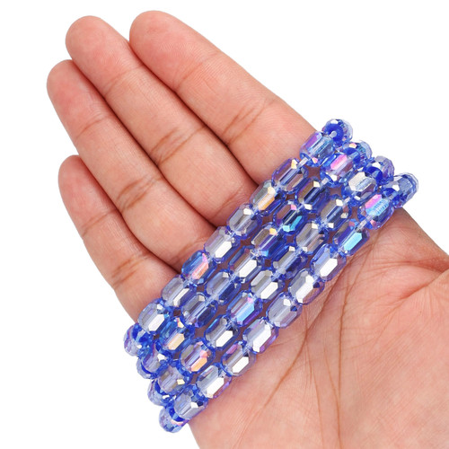 8 mm Faceted Cylinder Shape Glass Beads - Sky Blue