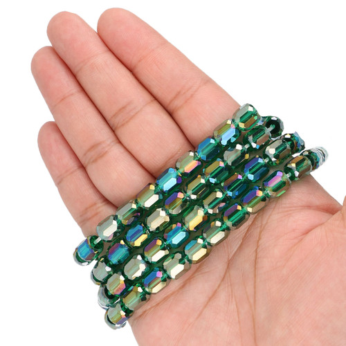 8 mm Faceted Cylinder Shape Glass Beads - Royal Emerald
