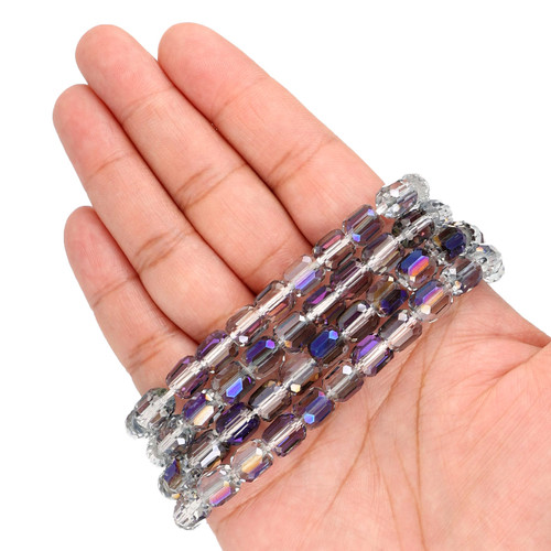 Faceted Cylinder Shape Glass Beads - Transparent Peacock