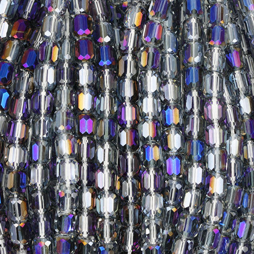 Faceted Cylinder Shape Glass Beads  - Transparent Peacock