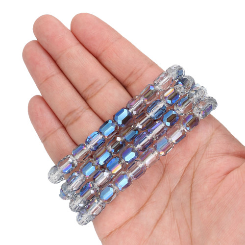 Faceted Cylinder Shape Glass Beads - "Sapphire" Blue