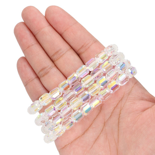 8 mm Faceted Cylinder Shape Glass Beads - Iridescent Rainbow