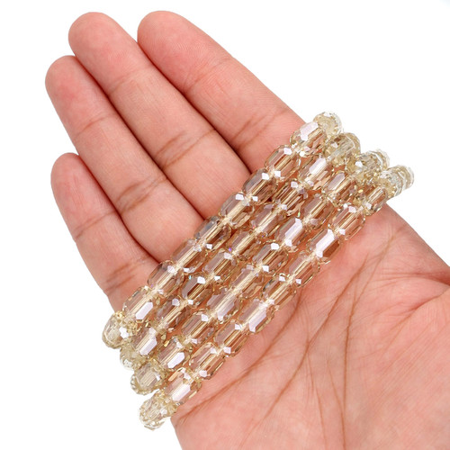 8 mm Faceted Cylinder Shape Glass Beads - Champagne