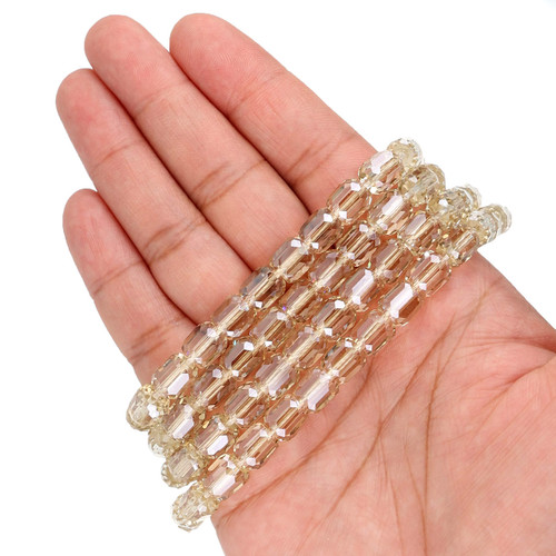 Faceted Cylinder Shape Glass Beads - Champagne