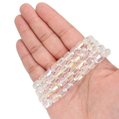 8 mm Faceted Cylinder Shape Glass Beads - Transparent Rainbow