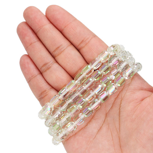 8 mm Faceted Cylinder Shape Glass Beads - Transparent Green