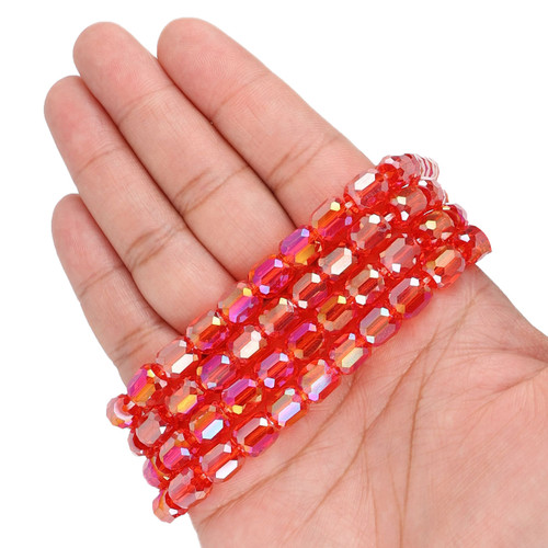 8 mm Faceted Cylinder Shape Glass Beads - Fuchsia