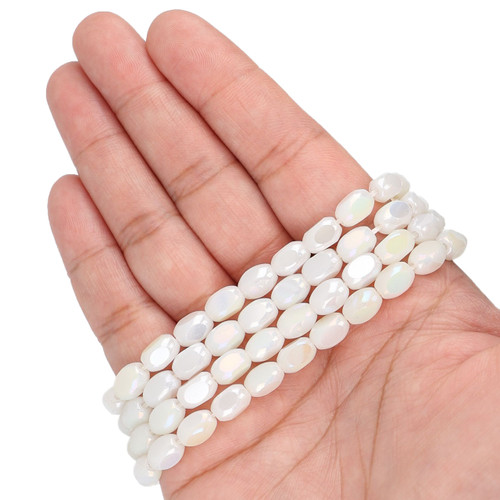 8x5 mm Faceted Rounded Rectangle Glass Beads - Iridescent White