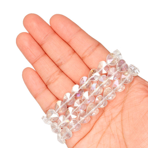 10 mm Heart Shape Glass Beads - Transparent "Opal"