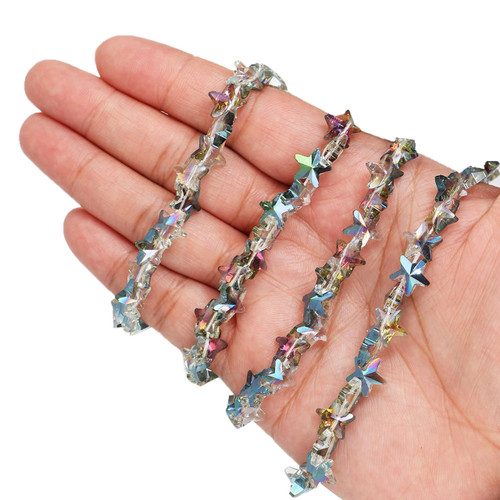 10 mm Star Shaped Glass Beads - Iridescent Aqua