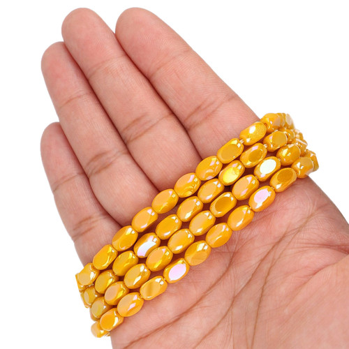 8x5 mm - Faceted Rounded Rectangle Glass Beads - Golden Yellow