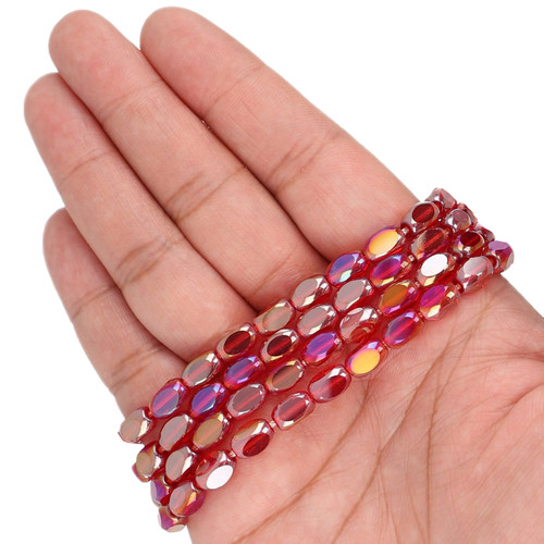 8x5 mm - Faceted Rounded Rectangle Glass Beads - Iridescent Pomegranate