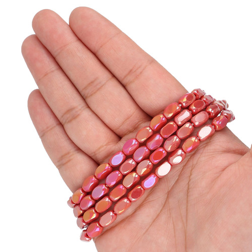 8x5 mm - Faceted Rounded Rectangle Glass Beads - Cherry Lipgloss