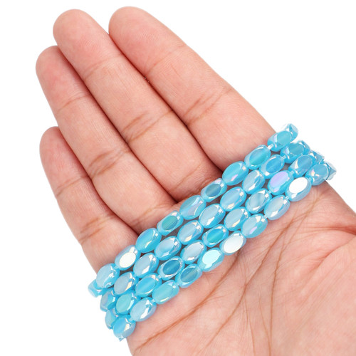 8x5 mm - Faceted Rounded Rectangle Glass Beads - Iridescent Aqua