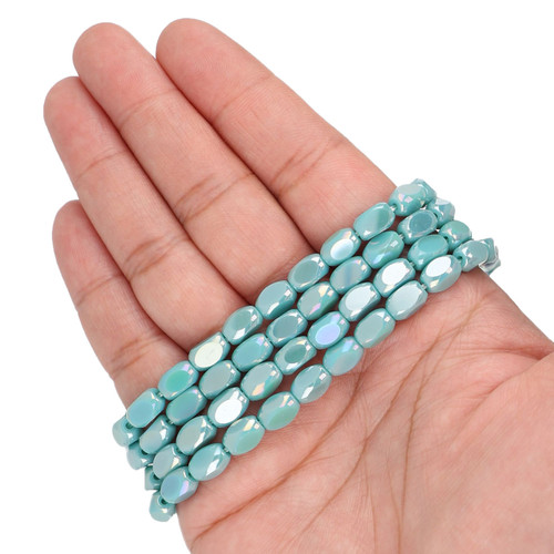 8x5 mm - Faceted Rounded Rectangle Glass Beads - Iridescent Teal