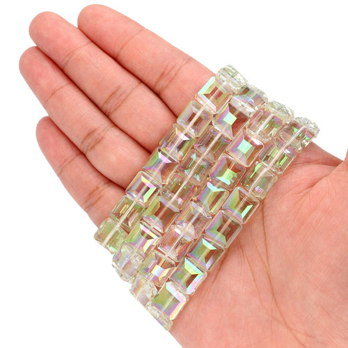 10mm Faceted Square Shape Glass Beads -  Spring Green