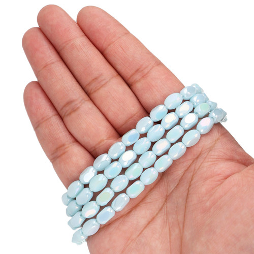 8x5 mm - Faceted Rounded Rectangle Glass Beads - Pastel Blue
