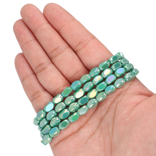 8x5 mm - Faceted Rounded Rectangle Glass Beads - Dark Seafoam
