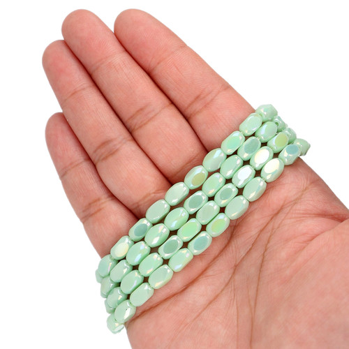 8x5 mm - Faceted Rounded Rectangle Glass Beads - Mint