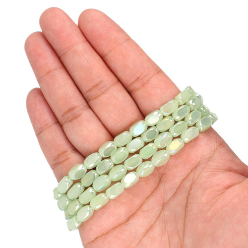 8x5 mm - Faceted Rounded Rectangle Glass Beads - Tea Green