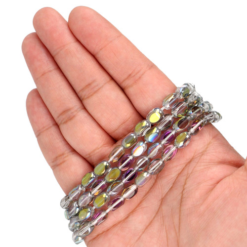 8x5 mm - Faceted Rounded Rectangle Glass Beads - Dragon Scales