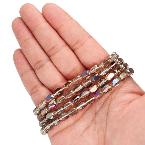 8x5 mm - Faceted Rounded Rectangle Glass Beads - Metallic Celebration