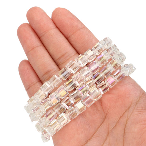 7.5mm - Square Faceted Glass Beads - Iridescent "Opal"