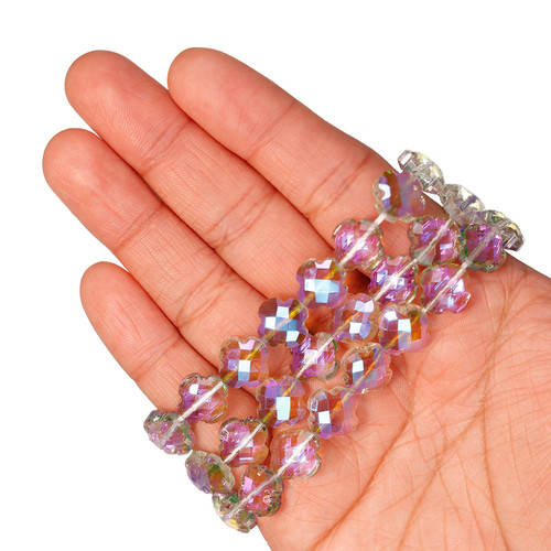 12 mm Quadrifoil Shape Faceted Glass Beads - Fantasy Purple