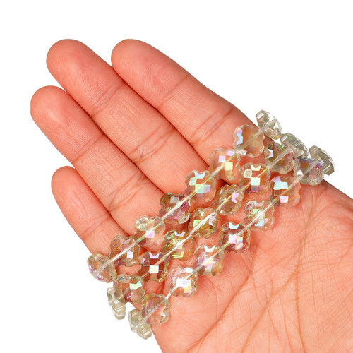 12 mm Quadrifoil Shape Faceted Glass Beads - Spring Green