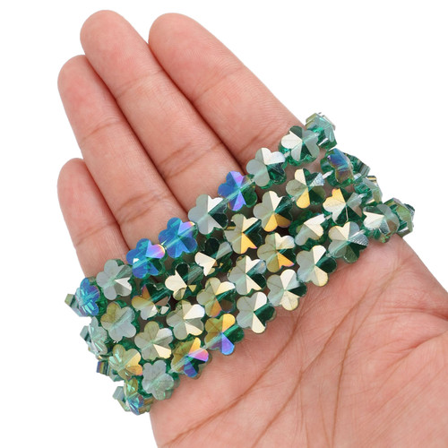 10 mm Flower Shaped Glass Beads - Mermaid Green